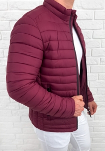 Bordowa pikowana kurtka przejściowa męska slim fit 151-13