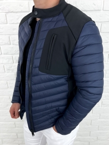 Granatowa pikowana kurtka przejściowa męska slim fit 207-26