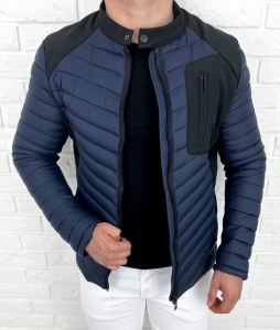 Granatowa pikowana kurtka przejściowa męska slim fit 207-26