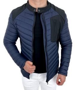 Granatowa pikowana kurtka przejściowa męska slim fit 207-26