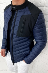 Granatowa pikowana kurtka przejściowa męska slim fit 207-26