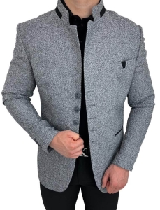 Marynarka męska ze stójką casual slim fit szara 846