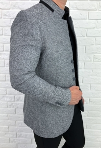 Marynarka męska ze stójką casual slim fit szara 846