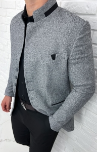Marynarka męska ze stójką casual slim fit szara 846