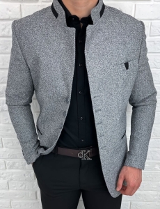 Marynarka męska ze stójką casual slim fit szara 846