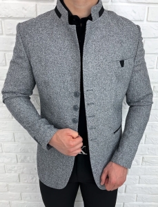 Marynarka męska ze stójką casual slim fit szara 846