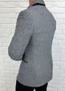 Marynarka męska ze stójką casual slim fit szara 846