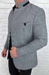 Marynarka męska ze stójką casual slim fit szara 846