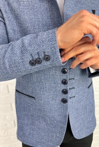 Marynarka męska ze stójką casual slim fit niebieska 846