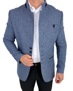 Marynarka męska ze stójką casual slim fit niebieska 846