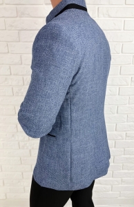 Marynarka męska ze stójką casual slim fit niebieska 846