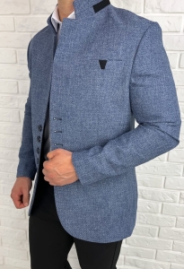 Marynarka męska ze stójką casual slim fit niebieska 846