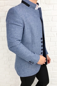 Marynarka męska ze stójką casual slim fit niebieska 846
