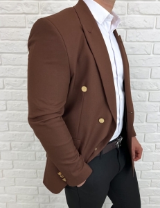 Brązowa elegancka marynarka męska dwurzędowa H95