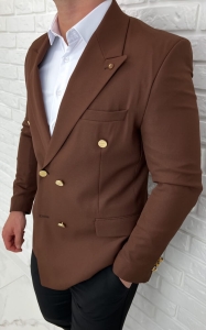 Brązowa elegancka marynarka męska dwurzędowa H95