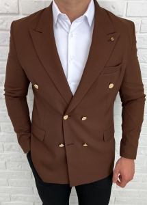 Brązowa elegancka marynarka męska dwurzędowa H95