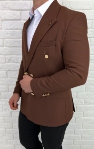 Brązowa elegancka marynarka męska dwurzędowa H95