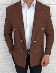 Brązowa elegancka marynarka męska dwurzędowa H95