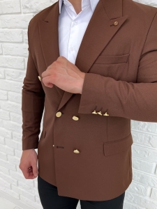 Brązowa elegancka marynarka męska dwurzędowa H95
