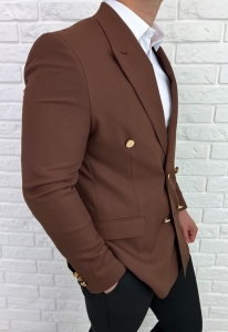 Brązowa elegancka marynarka męska dwurzędowa H95