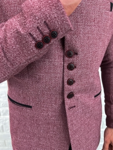 Marynarka męska ze stójką casual slim fit bordowa 846
