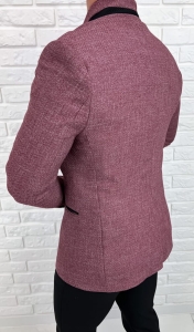 Marynarka męska ze stójką casual slim fit bordowa 846