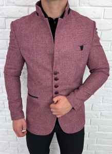 Marynarka męska ze stójką casual slim fit bordowa 846