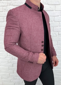 Marynarka męska ze stójką casual slim fit bordowa 846