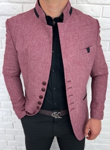 Marynarka męska ze stójką casual slim fit bordowa 846