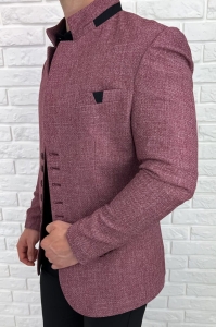 Marynarka męska ze stójką casual slim fit bordowa 846