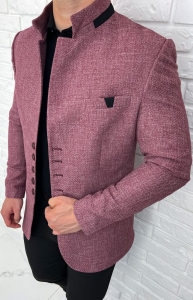 Marynarka męska ze stójką casual slim fit bordowa 846