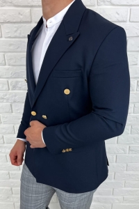 Marynarka męska elegancka granatowa dwurzędowa H95