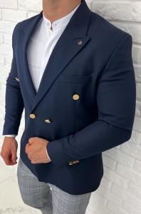 Marynarka męska elegancka granatowa dwurzędowa H95