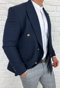 Marynarka męska elegancka granatowa dwurzędowa H95