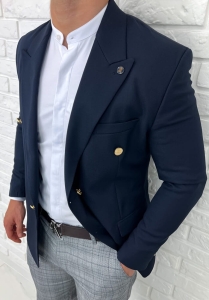 Marynarka męska elegancka granatowa dwurzędowa H95
