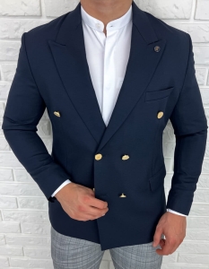 Marynarka męska elegancka granatowa dwurzędowa H95
