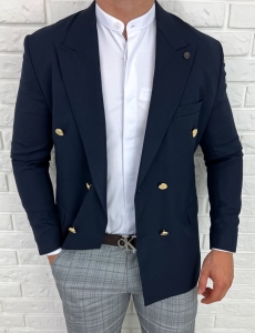 Marynarka męska elegancka granatowa dwurzędowa H95