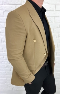 Marynarka męska elegancka beżowa dwurzędowa H95