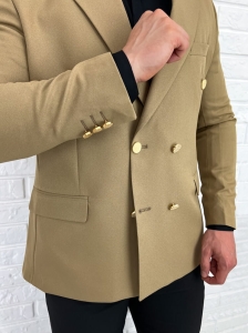Marynarka męska elegancka beżowa dwurzędowa H95