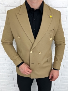 Marynarka męska elegancka beżowa dwurzędowa H95