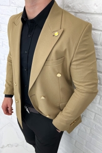 Marynarka męska elegancka beżowa dwurzędowa H95