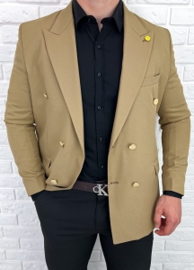 Marynarka męska elegancka beżowa dwurzędowa H95