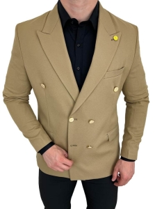 Marynarka męska elegancka beżowa dwurzędowa H95
