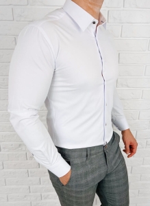 Biała koszula slim fit z kołnierzem ozdobne guziki Rs-1100