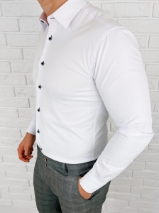 Biała koszula slim fit z kołnierzem ozdobne guziki Rs-1100