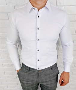 Biała koszula slim fit z kołnierzem ozdobne guziki Rs-1100
