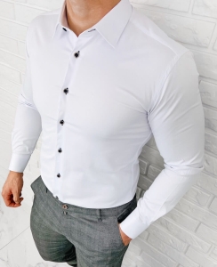 Biała koszula slim fit z kołnierzem ozdobne guziki Rs-1100