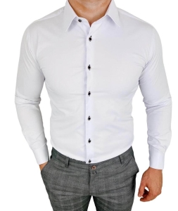 Biała koszula slim fit z kołnierzem ozdobne guziki Rs-1100