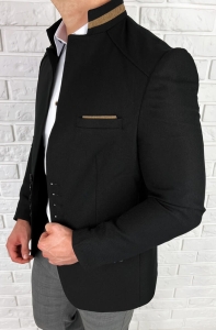 Marynarka męska ze stójką casual slim fit czarna 846