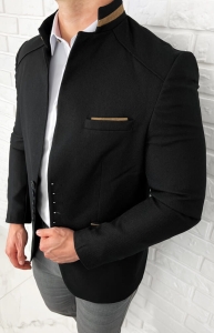 Marynarka męska ze stójką casual slim fit czarna 846